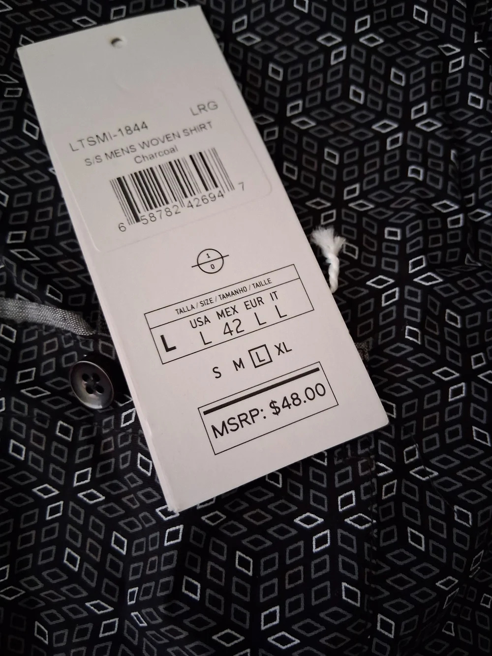 Express Men’s Black Short-Sleeve Button-up w/Tiny Geometric Print L - Picture 3 of 3